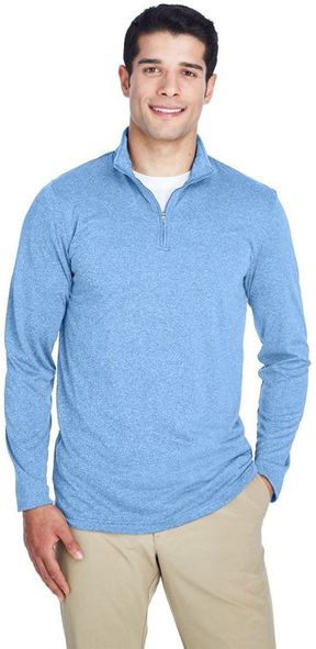 UltraClub Men's Cool & Dry Heathered Performance Quarter-Zip